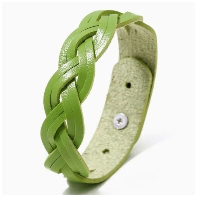 Rory Elyse Braided Candy Color Woven Leather Bracelet Green Gift Packaged