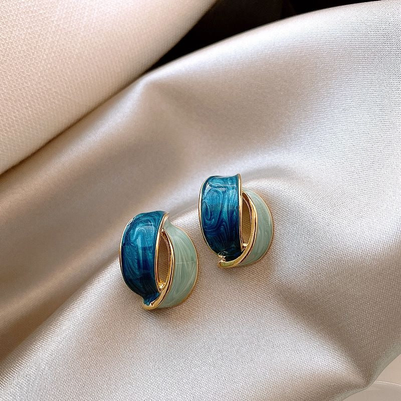 Ashlyn Ellie Artiste Petal Earrings Soft Blue and Deep Teal on Gold Gift Boxed