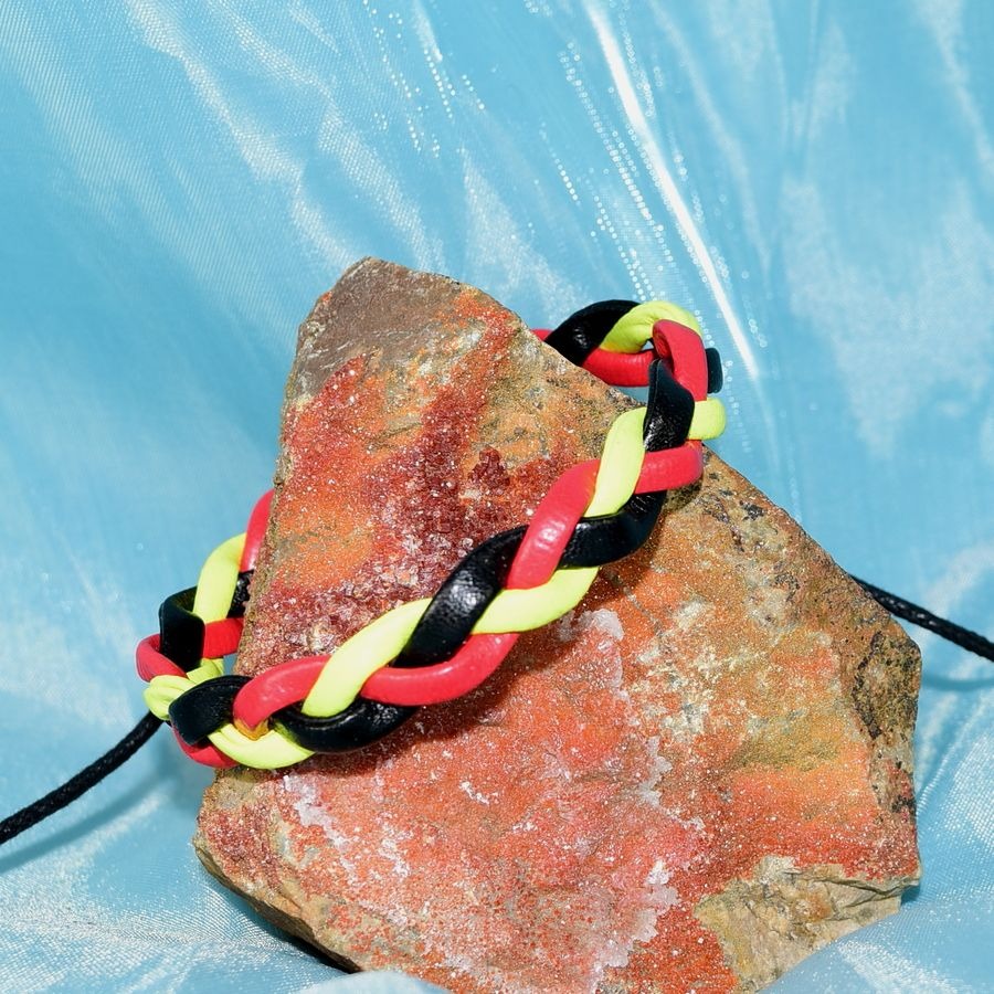 Roja Amarilla Mens Weathered Braid Bracelet Black Red Yellow Gift Packaged