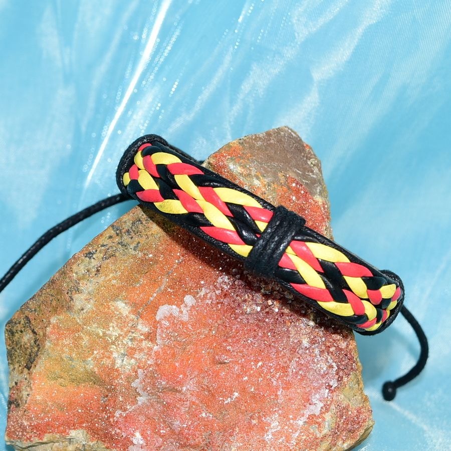 Roja Amarilla Womens Weave Tie Leather Bracelet Black Red Yellow Gift Packaged