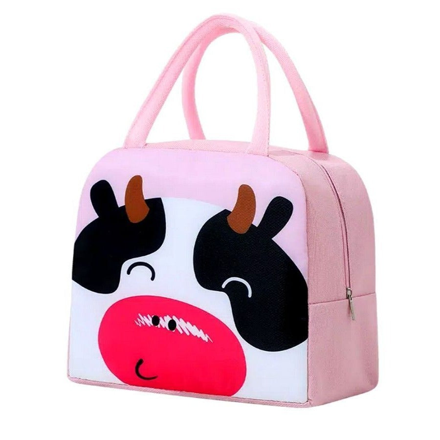 Morgan Sweet White Black Pink Cow Animal Face Small Insulated Lunch Bag