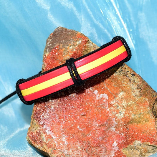 Roja Amarilla Mens Slide Tie Leather Bracelet Black Red Yellow Gift Packaged