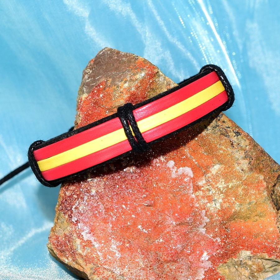 Roja Amarilla Womens Slide Tie Leather Bracelet Black Red Yellow Gift Packaged