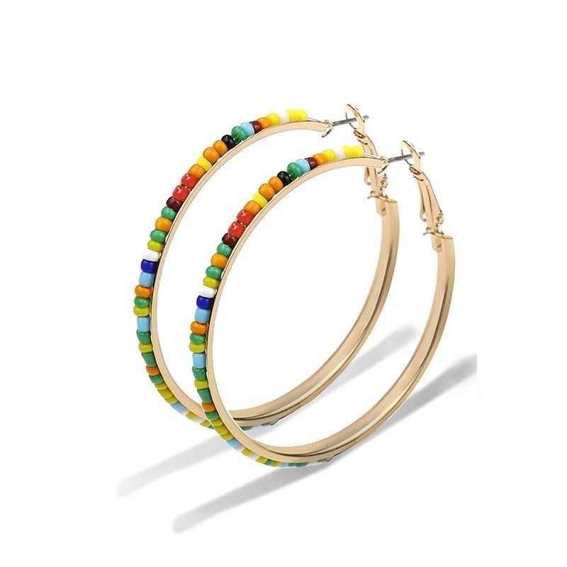 Abby Laurel Large Beaded Hoop Earrings Multicolored Gold Gift Packaged