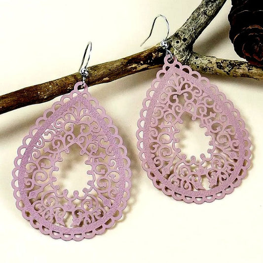 Ophelia Sweets Mauve Pink Filigree Teardrop Water Drop Earrings Gift Packaged