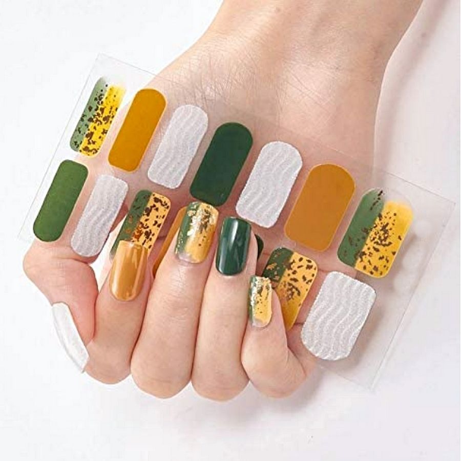 Raquel My Sweet Earth Green Gold Self Adhesive Nail Polish Strips Gift Packaged