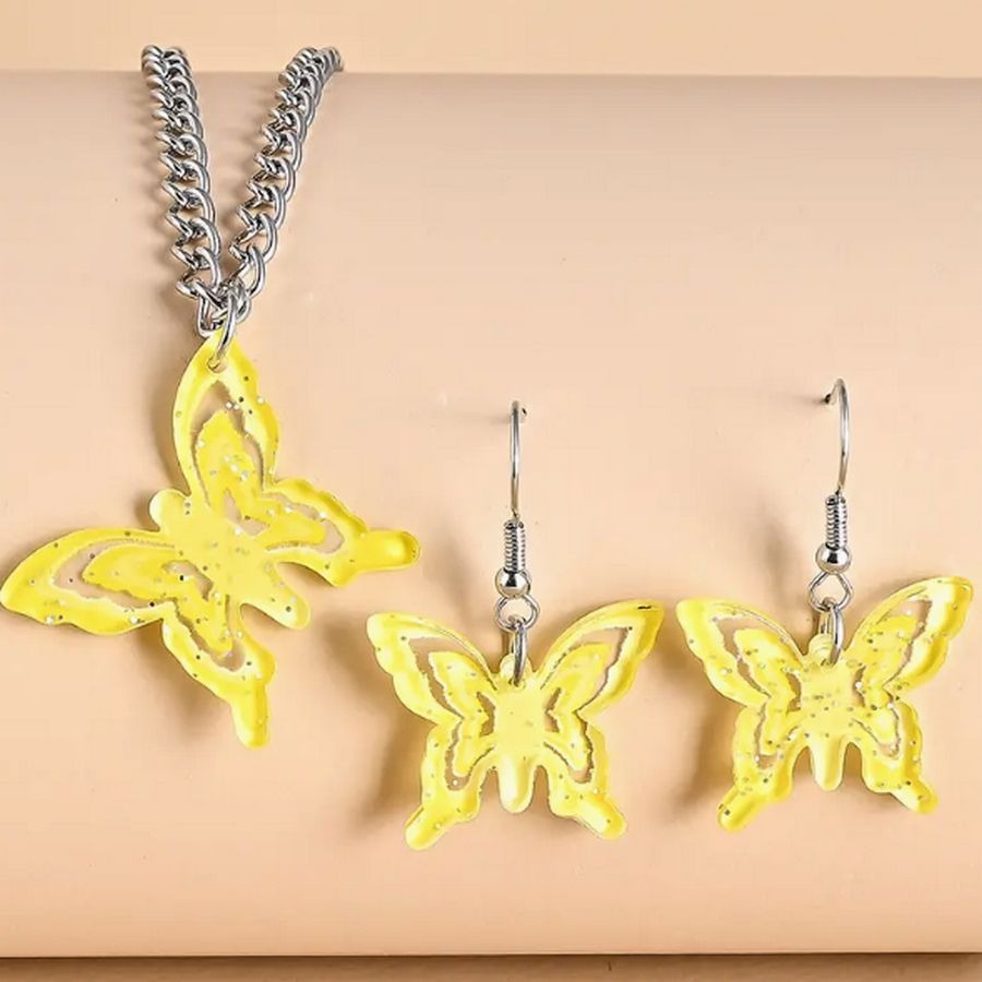 Briella Jesse Colorful Yellow Butterfly Necklace and Earrings Set Gift Packaged