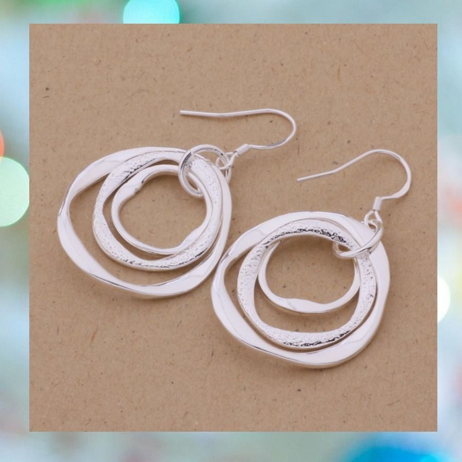 Saviah Lane Silver Abstract Circle Trio Dangle Earrings Gift Packaged