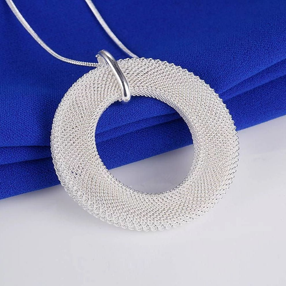 Alessandra Weaved Open Circle Sterling Silver Pendant Necklace