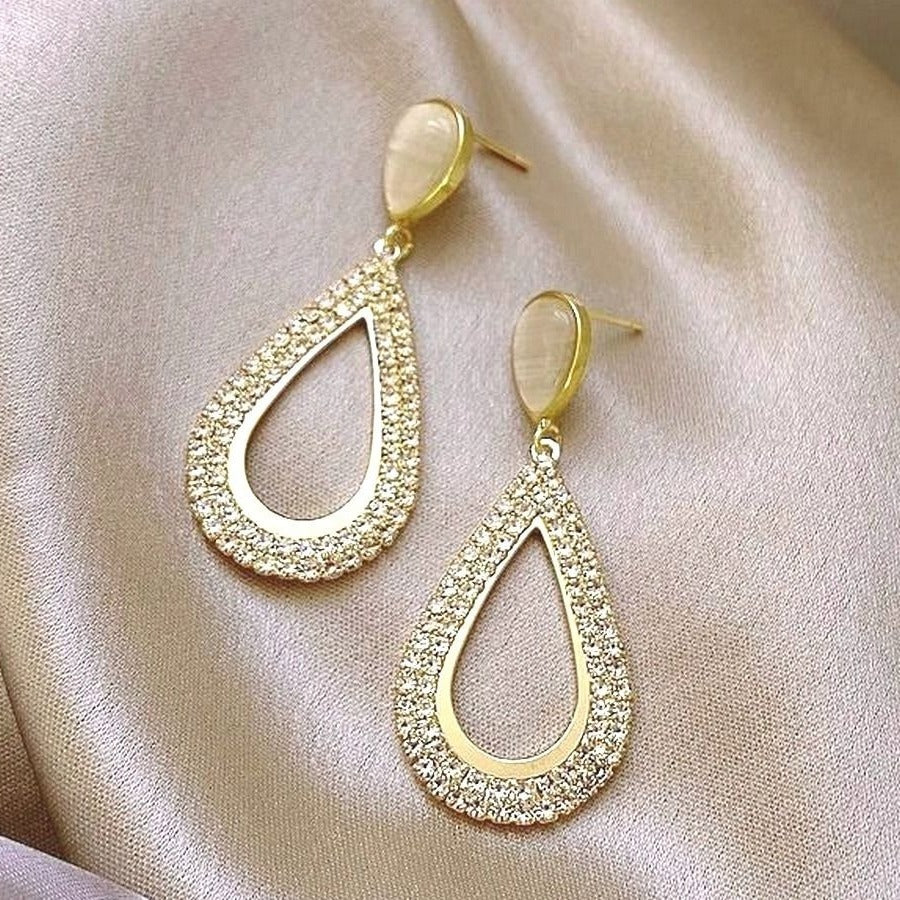 Destiny Pave Shimmering Hollow Teardrop Dangle Earrings