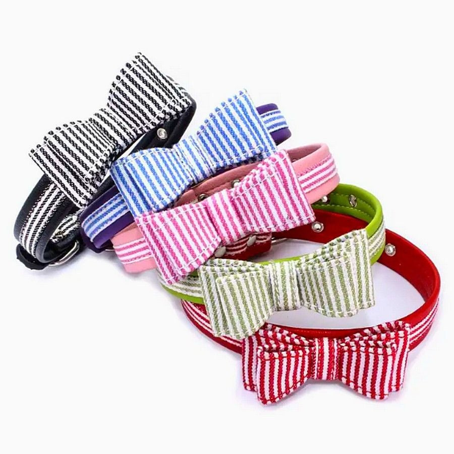 Zach Saylor Medium Dog Black Oxford Stripe Bow Tie Pet Collar Gift Packaged