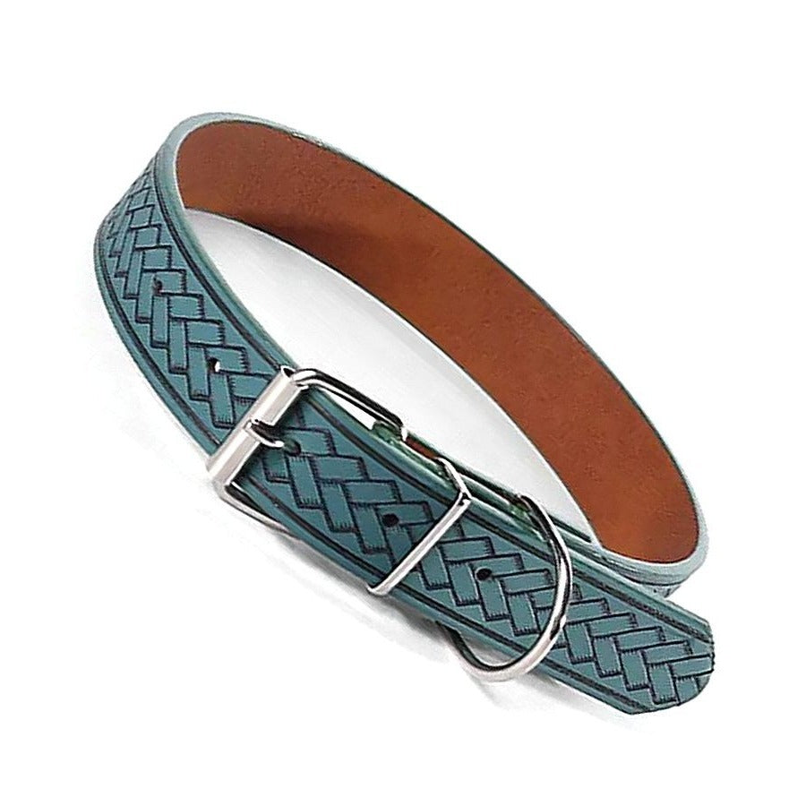 Kasen Herringbone Dark Teal Green Dog Collar Medium Gift Packaged