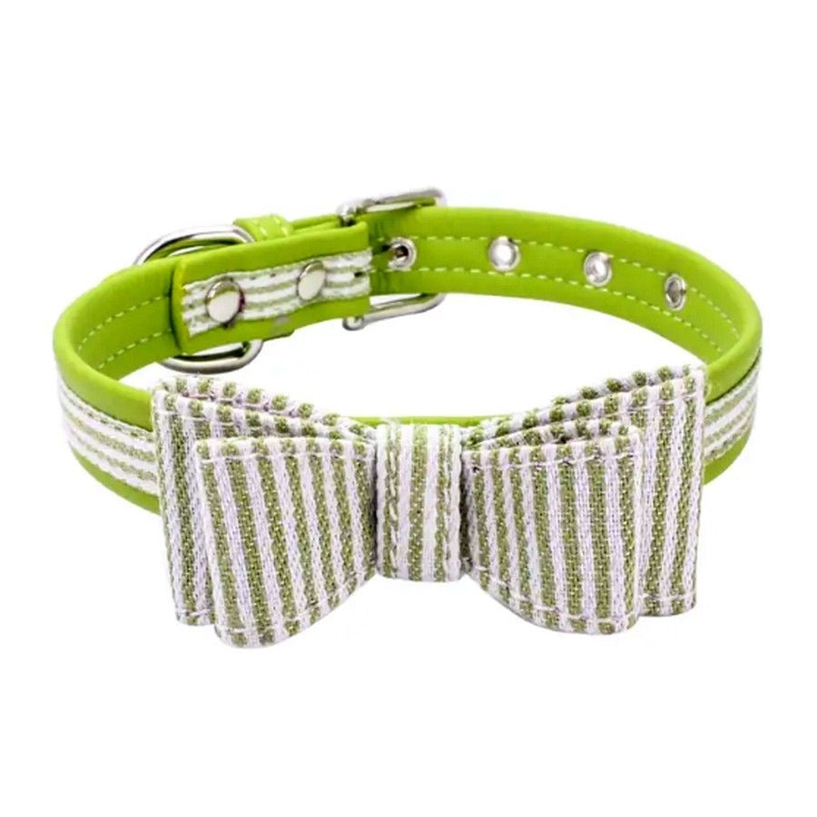 Zach Saylor Extra Small Dog Green Oxford Stripe Bow Tie Pet Collar Gift Packaged