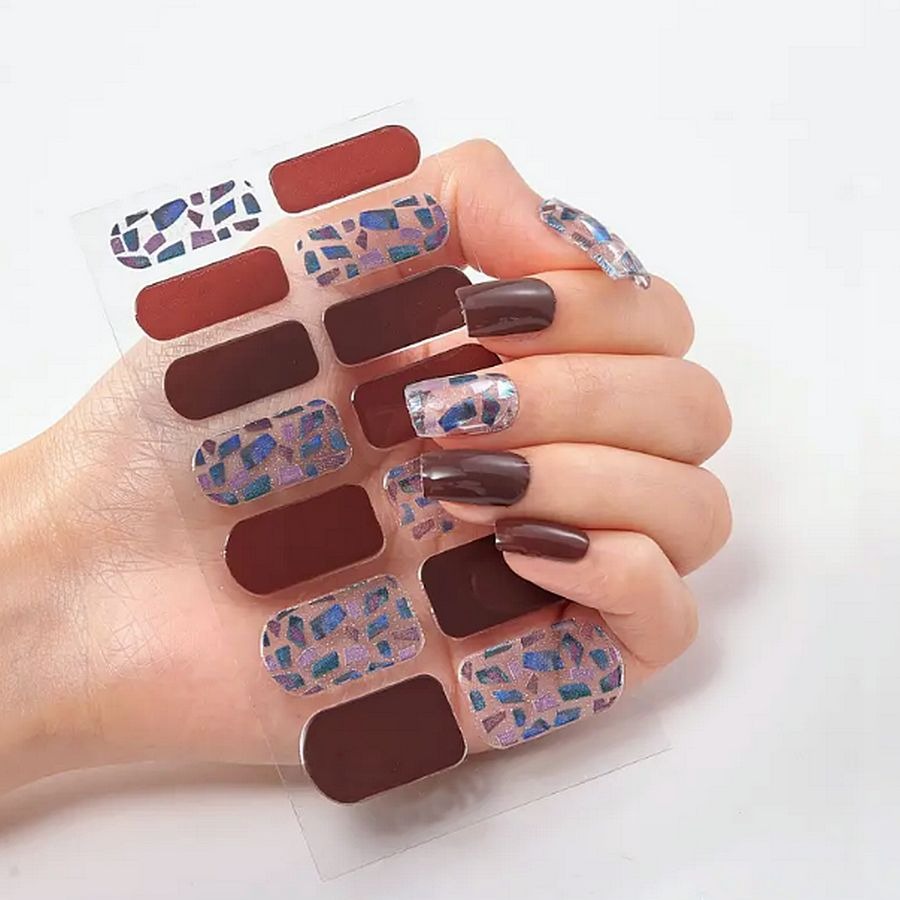 Marilyn Lisa Self Adhesive Nail Polish Strips Blue Fleck Brown Red Gift Packaged