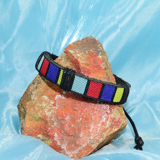 Rey Ribbon Mens Colorblock Tie Bracelet Black Yellow Red Blue Gift Packaged