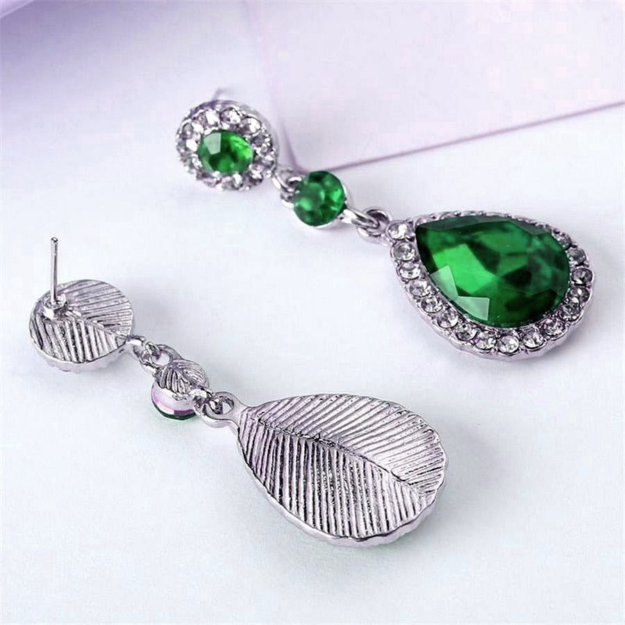 Anella Teardrop Water Drop Dangle Emerald Green Crystal Earrings Gift Boxed