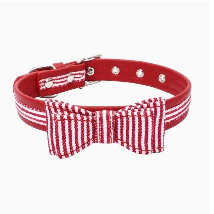 Zach Saylor Large Dog Red Oxford Stripe Bow Tie Pet Collar Gift Packaged