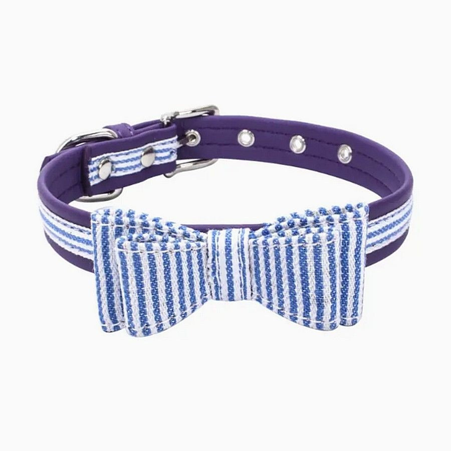 Zach Saylor Large Dog Blue Purple Oxford Stripe Bow Tie Pet Collar Gift Packaged