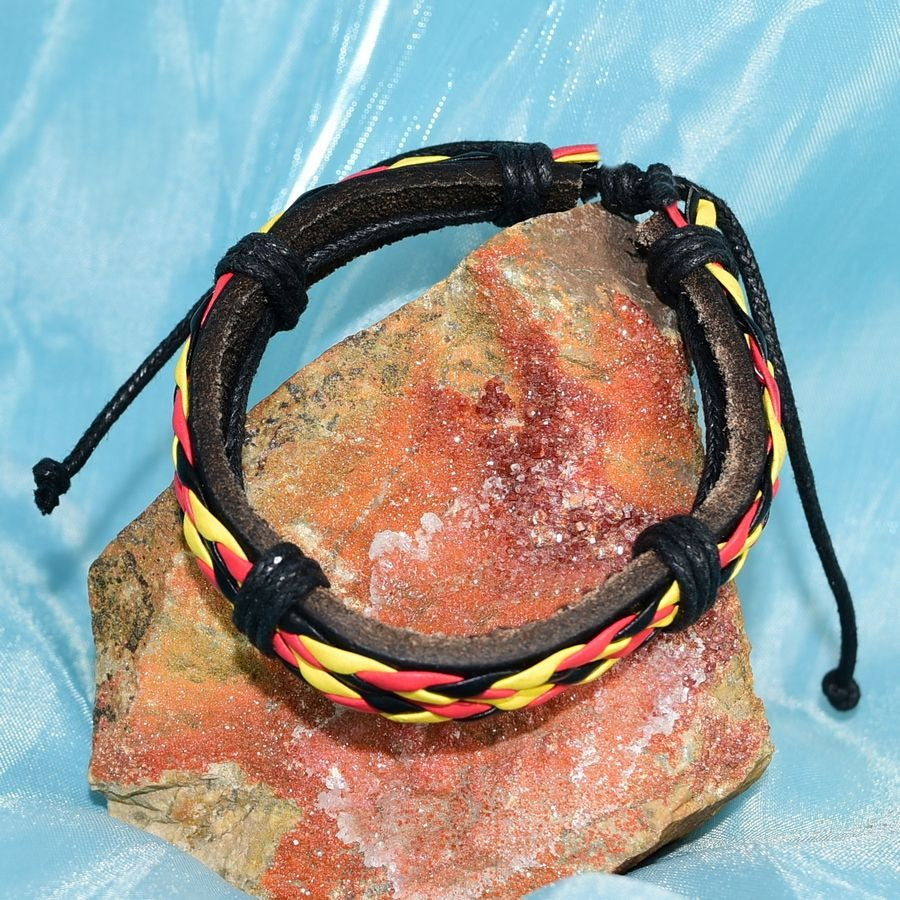 Roja Amarilla Womens Weave Tie Leather Bracelet Black Red Yellow Gift Packaged