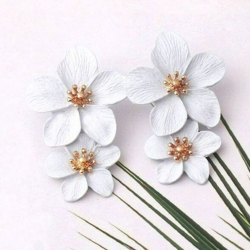 Thalia Blooms Florets Serene White Tiered Flower Earrings Gift Boxed