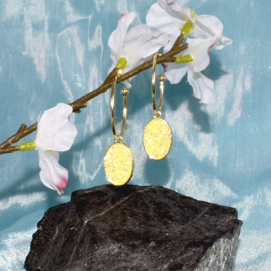 Peyton Sparkles Sweet Yellow Oval Sugar Crystal Drop Hoop Earrings Gift Packaged