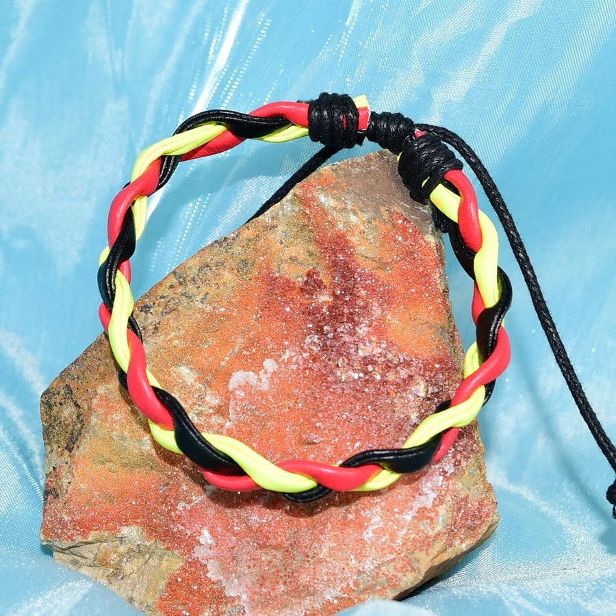 Roja Amarilla Womens Weathered Braid Bracelet Black Red Yellow Gift Packaged