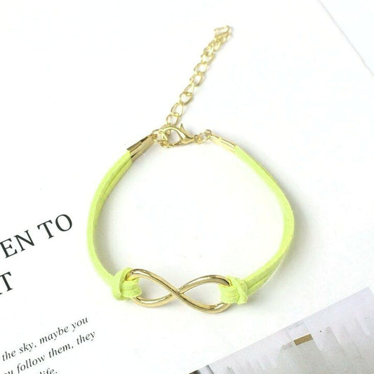 Leyanna Colors Soft Leather Retro Gold Infinity Bracelet Green Gift Packaged