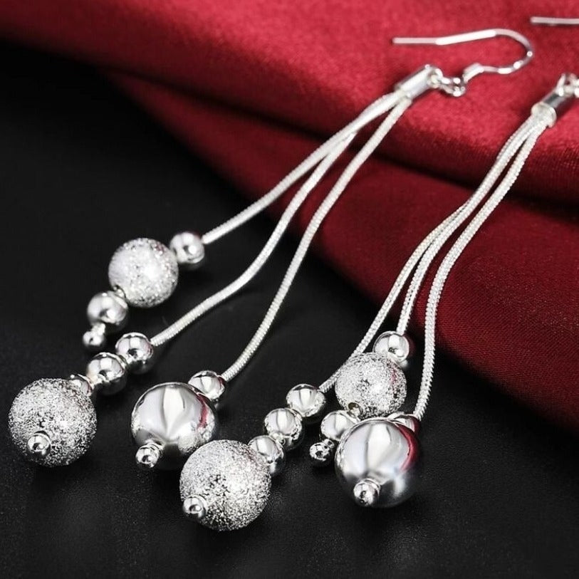 Giavanna Shimmery Sterling Silver Bead Ball Drop Array Earrings Gift Boxed