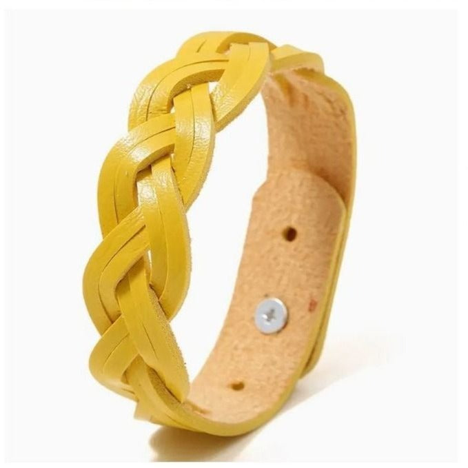 Rory Elyse Braided Candy Color Woven Leather Bracelet Yellow Gift Packaged