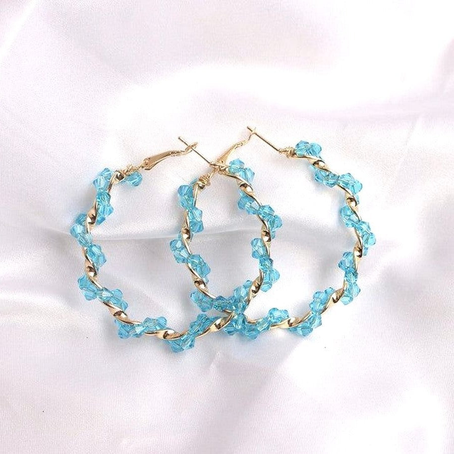 Anastasia Sweet Gold Twist Beaded Hoop Earrings Blue Gift Packaged